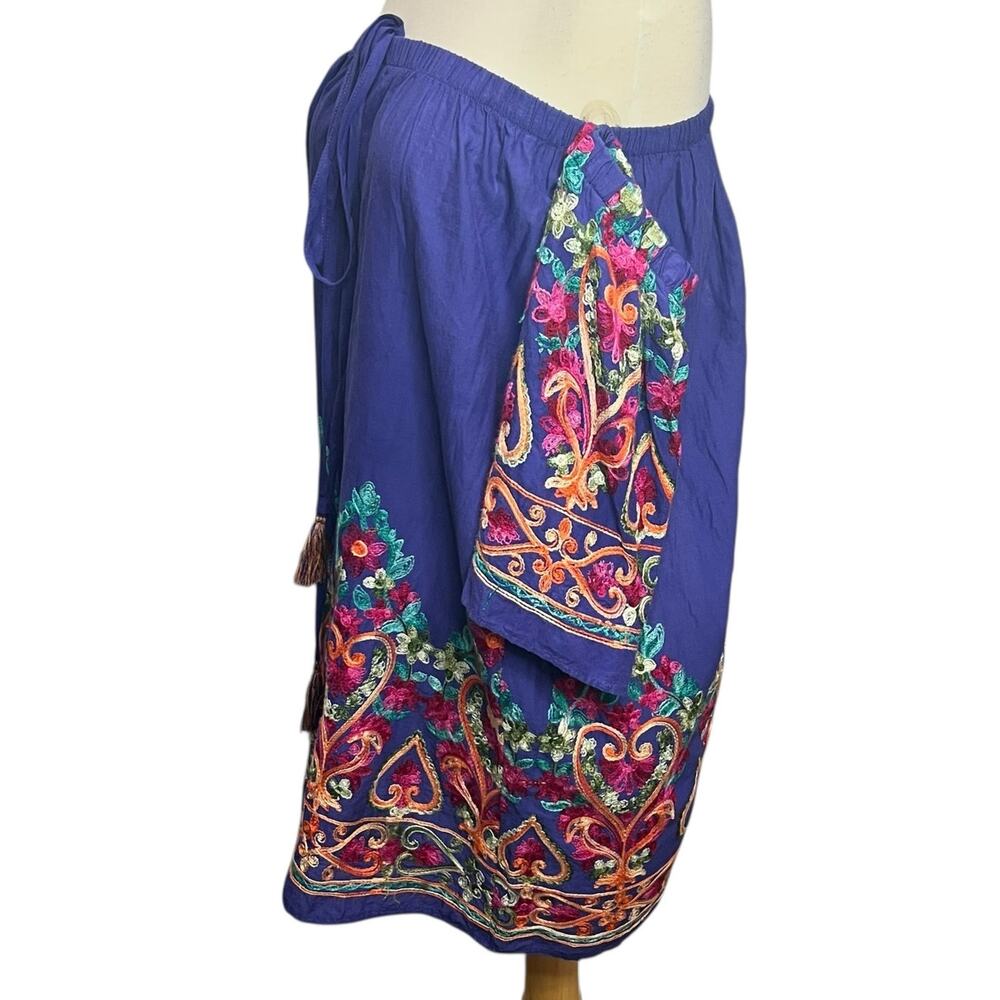 Hayden Off Shoulder Tunic Blouse‎ S Purple Embroidered Boho Peasant Top Festival - Picture 4 of 10